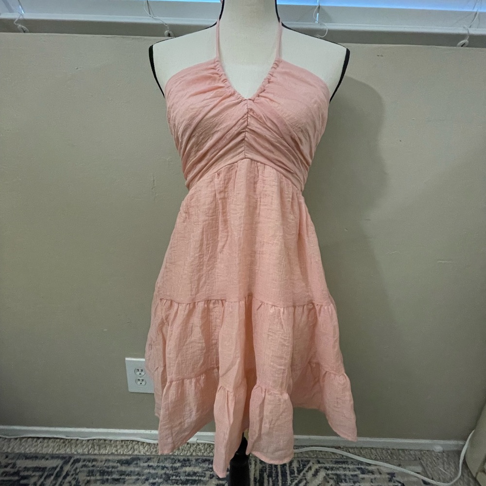 Pink halter mini dress